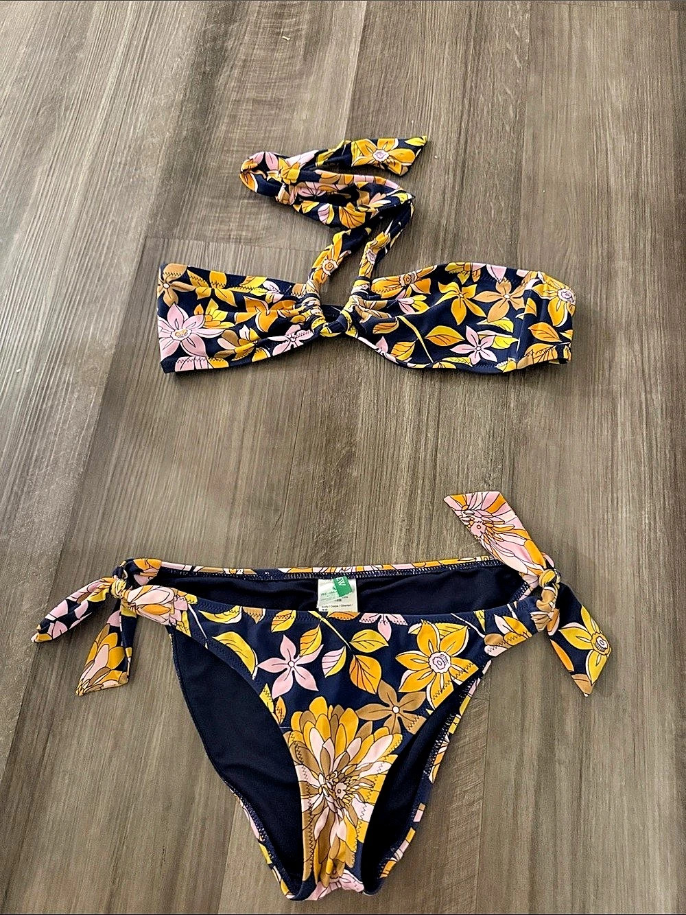 J.Crew Sunny Floral Swim Set Floral Bikini Set in Blue & Yellow Medium Top Small